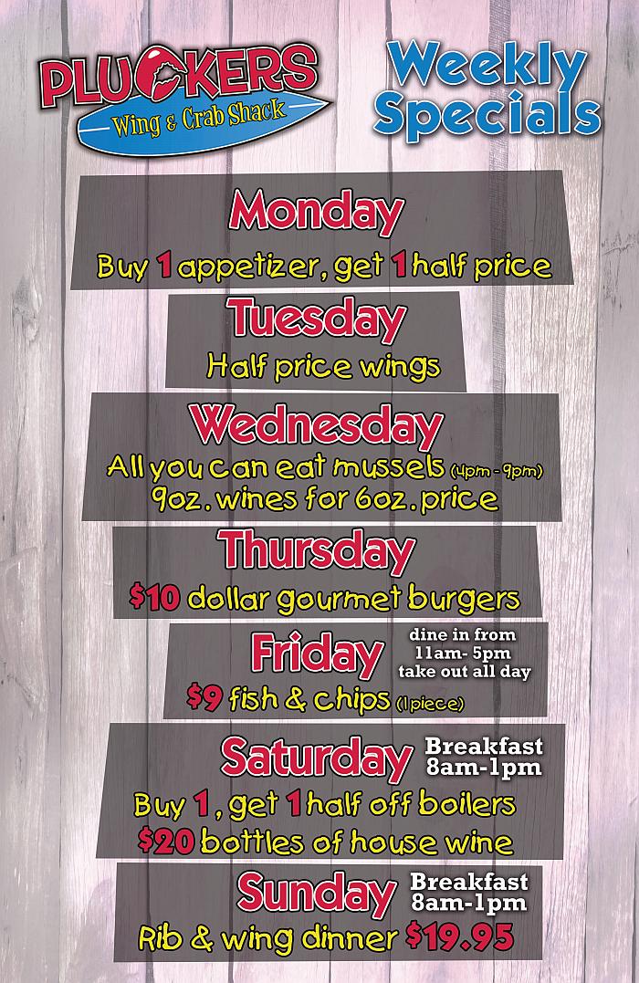 WEEKLY SPECIALS AT PLUCKERS